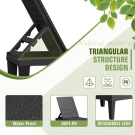 Greesum Set of 2 Adjustable Sun Loungers with 5-Position Reclining Backrest, Waterproof PP Outdoor Lounge Chairs for Pool, Beach, Patio & Garden Lightweight & Portable, Black