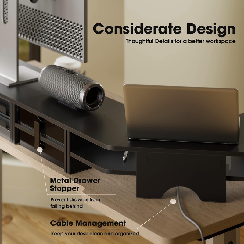 Fenge Dual Monitor Stand, 2-Tier Corner Monitor Riser with Drawer