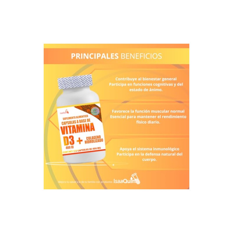Vitamina D3 400 UI & Colageno UI 120 capsulas de