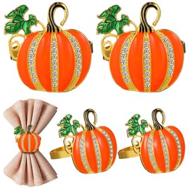 ULTECHNOVO Pumpkin Napkins Rings Set of 4, Thanksgiving Napkin Rings Fall Harvest Napkin Holders Buckle for Thanksgiving Wedding Birthday Party Supplies