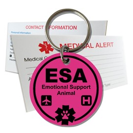My Identity Doctor ESA Emotional Support Animal ID Tag Pre - Engraved Round Plastic - Ribbon Pink - Medium