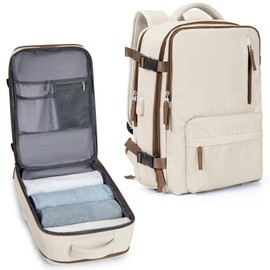 VECAVE Carry On Backpack for Women,Large Travel Backpack Flight Approved,Waterproof 17 Inch Laptop Backpack Business Work Backpacks Men Mochila De Viaje WhiteBrown