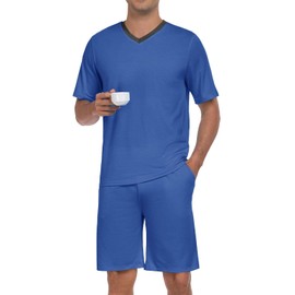 TUREFACE Men's Pajamas Set Summer Shorts Sleepwear Sleep Pajama Set Lightweight Soft Male Lounge Set with Pockets