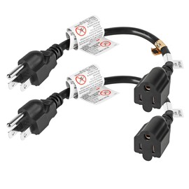 VSEER UL Listed SJT 14 AWG Heavy Duty AC Power Extension Cord Cable - SJT 14/3C NEMA 5-15P to NEMA 5-15R (15A/125V), Black 1FT (2-Pack)