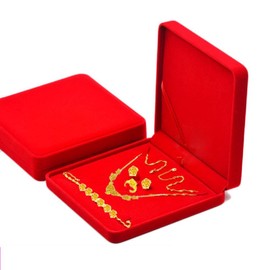 TIKIYOGI Jewelry Set Velvet Box Necklace Earring Ring Necklace Bracelet Gift Display Case Wedding Jewelry Storage Holder (Red)