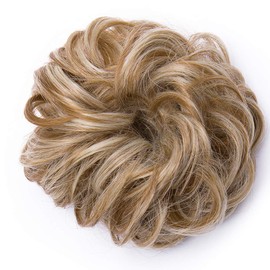 Silk-co Thick Hair Bun Extensions Messy Curly Hair Scrunchies Hairpieces Synthetic Donut Updo Hair Pieces 35g/PC Honey Blond & Bleach Blond