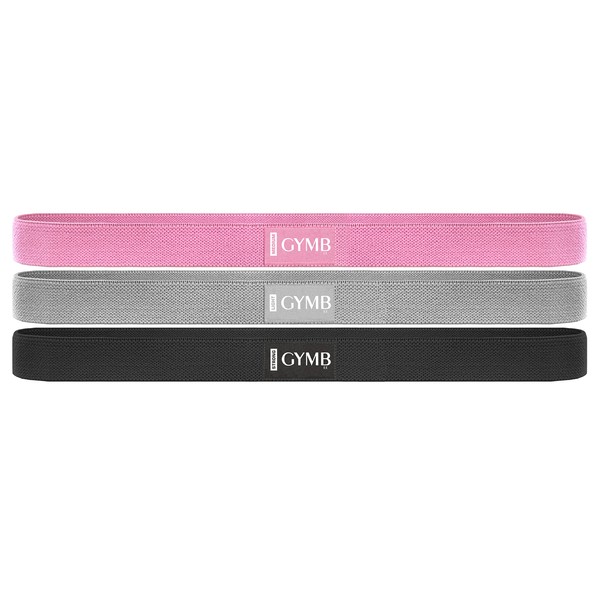 GYMB Premium Resistance Bands - Non Slip Cloth Exercise Bands to Workout Glutes, Thighs & Legs - Booty Band Training for Gym & Home Fitness, Yoga, Pilates - 3 Levels (Pink, Gray, Black) - Long Bands