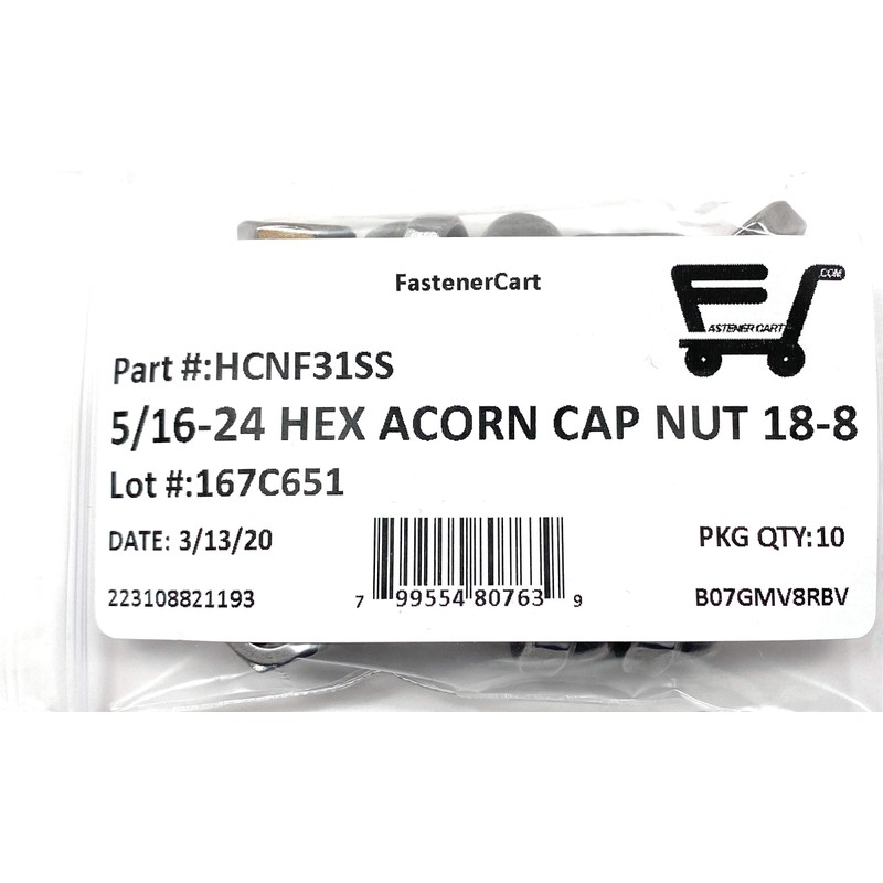 5/16-24 Acorn Cap Nuts 18-8 Stainless Steel - Fine Thread