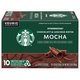 Starbucks Mocha Flavored Ground Coffee K-Cup Pods, Recyclable, 20 K-Cup Pods (Pack of 2 Boxes)