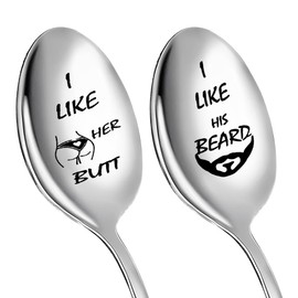 Couples Anniversary Wedding Gifts for Her Him Couple Spoon for Wife Husband Birthday Christmas Gifts for Boyfriend Girlfriend Funny Engagement Gift Ideas I Like His Beard I Like Her Butt Spoon 2 pcs