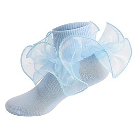 Gaono Toddler Kids Girl Eyelet Ruffle Lace Princess Socks Soft Frilly Flower Dance Socks Sweet Socke For Girl 1-10 Years (A-Light Blue, 1-3 Years)