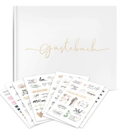 Wedding Guest Book, Sticker Wedding Guest Book, White Blank Guest Book, 100 Pages Wedding Guest Book, Wedding Album for Memories, 155 Wedding Stickers in German and English, 19 x 24 cm