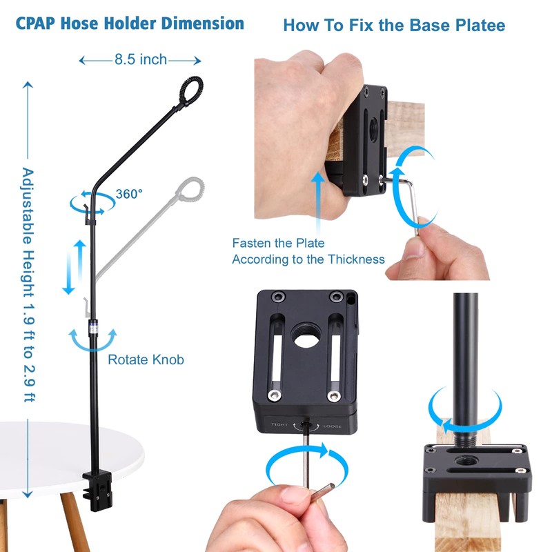LONYEON CPAP Hose Holder - Height Adjustable Hose Lift, Removable