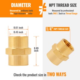 Air Hose Fittings, SUNGATOR Brass Pipe Fitting, Coupling 1/4" x 1/4" NPT Female Pipe Air Fittings (12-Pack)
