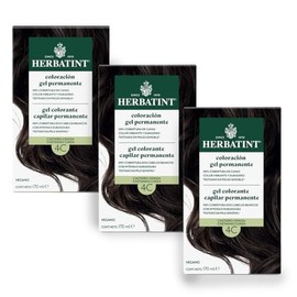 HERBATINT, Coloración Permanente para Cabello en Gel - color CASTAÑO CENIZO 4C - 170 ml - Sin Amoníaco - 100% Cobertura de Canas - para Pieles Sensibles - con 8 Extractos Naturales BIO - Pack 3 pzas