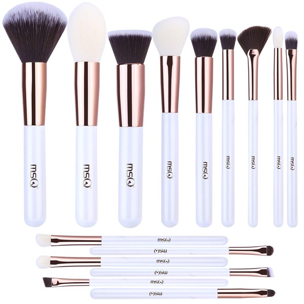 MSQ Makeup Brushes Premium Synthetic 15 Pcs Professtional Makeup Brush Set Foundation Powder Brush Eye Shadows Brushes Concealers Blending Brushes Set White