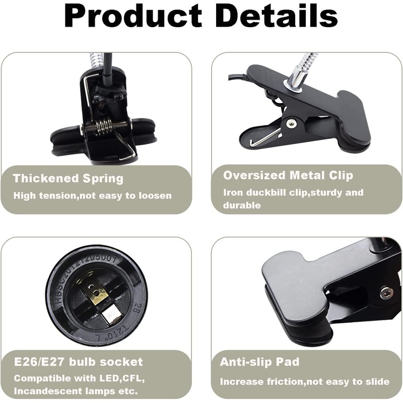 FEYAIM Clip Desk Lamp Socket 2 Pack Flexible Gooseneck Lamp