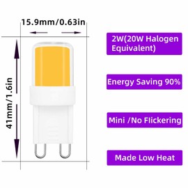 LIENNGKE 5 Pack G9 LED Light Bulb 2W 20W Halogen Equivalent 3000k Warm White 300 Lumen JCD Bi-Pin Base Range Hood COB Bulbs Table Lamp Bedroom