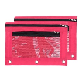 PATIKIL Pencil Pouch for 3 Rings Binder, 2 Pack Oxford Cloth Mesh Zipper Binder Pouch Pencil Case for Office Home, Rose Red