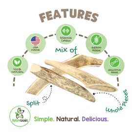 Nature Gnaws USA Deer Antlers for Dogs 4-7" (3 Count) - Mix of Split and Whole Pieces - Long Lasting for Small and Medium Breeds - Natural Dog Chew Bones