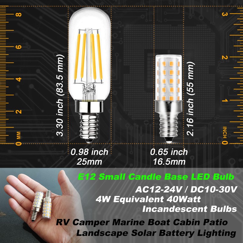 Hylroe 12V E12 LED Candelabra Bulb 40Watt Equivalent Warm White