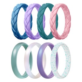 Egnaro Silicone Wedding Rings For Her, Women's Rubber Bridal Sets Thin Bands, Stackable Leaves Braided Design With Breathable Grooves Workout Accessories