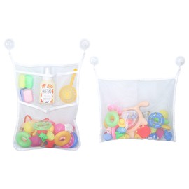 LEEFONE 2 PCS Mesh Bathtub Toy Holder Bag, 18 x 14 Inch Bath Toy Organizer, 4 Ultra Strong Hooks, White