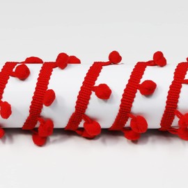 9 Yards 7/8" Wide Red Mini Pom Pom Small Round Ball Fringe Trim DIY Craft Sewing Accessory for Home Curtain Clothes Pillow Decoration（Red