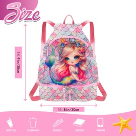RLGPBON Drawstring Backpack for Kids,Youth Gym Dance Beach Swim Travel Bag for Girls and Boys with Two Water Bottle Holders
