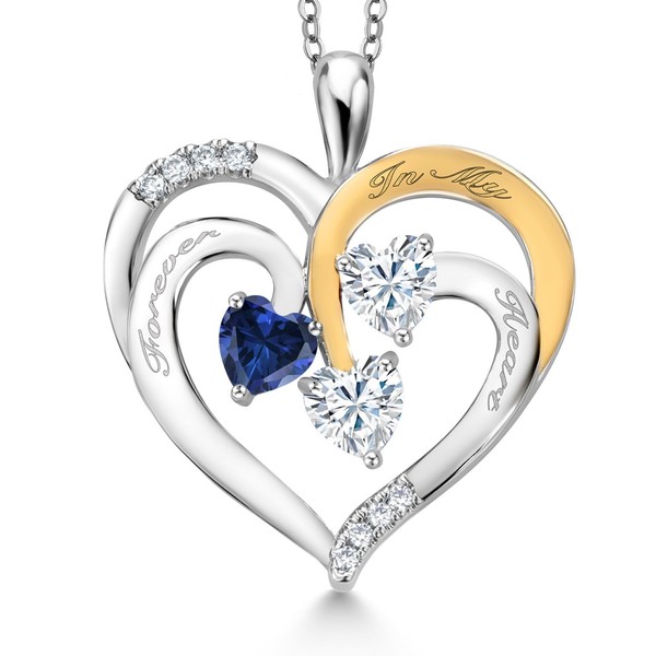 Gem Stone King Rhodium Plated Pendant with Chain Created Sapphire