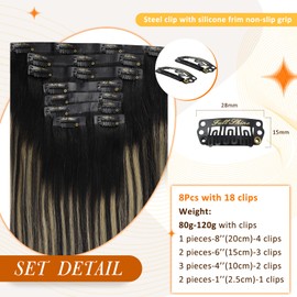 Full Shine Clip in Hair Extensions Real Human Hair Extensions 18 Inch Balayage Brown Hair Extensions 8 Pieces Clip in Extensions Ash Brown to Cool Blonde Hair Extensions Human Hair with PU Weft 120G