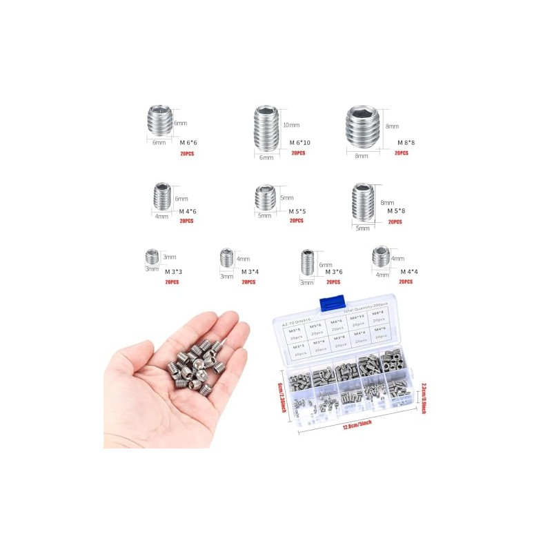 Ieron 200 pcs Stainless Steel Thread Insert Set, Self-Tapping Threaded