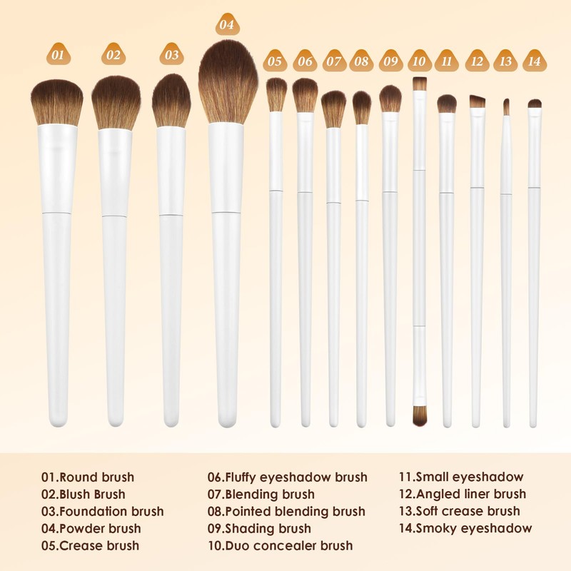 NEUTYPECHIC 14-Piece Professional Makeup Brush Set, Eyeshadow Brush Set, Long-Handled