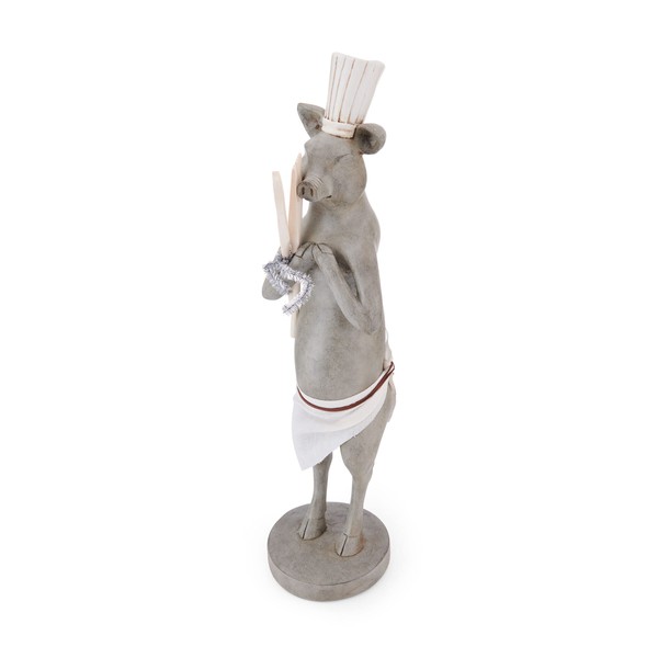 Elements Resin Chef Pig Figurine, 5.91x7.87x25 Inch, Gray