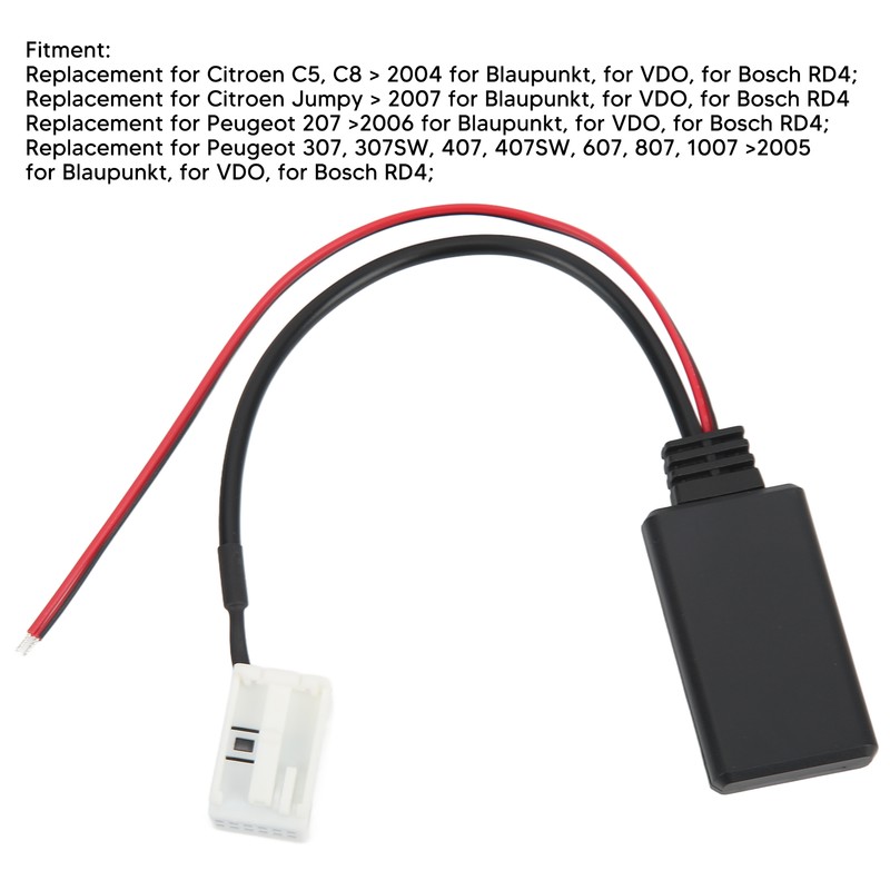 Car Bluetooth Module AUX Adapter Cable 12V Replacement for Citroen