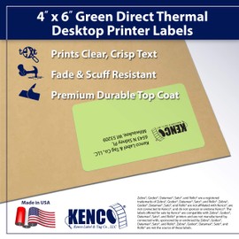 4" X 6" Direct Thermal Perforated Stickers Labels for Shipping Labels, Inventory, and Color Coding - 1000 Per Roll on 3" Core - Compatible with Zebra, Datamax, Sato, Intermec, and More (Green, 4 Pack)
