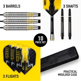 Harrows Dave Chisnall Chizzy 80% Tungsten Steel Tip Darts Set 21g, 22g, 23g & 24g - Includes Black Midi Supergrip Shafts, Prime Flights & Travel Case (24.00, Grams)