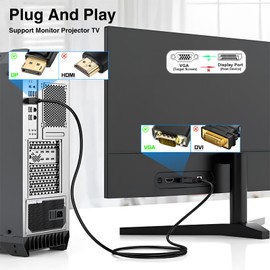 Danfetsoy Displayport to VGA Cable 6FT, Displayport to VGA Adapter Male to Male Cord Gold-Plated HD Video 1080P DP Converter for PC Monitor to Projector HDTV (Not Bidirectional)