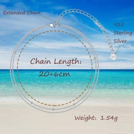 Kamise Silver Ankle Bracelets for Women, 925 Sterling Silver Women's anklets, Summer Waterproof Double Layered Anklets with Beads, 20+7 cm Adjustable Beach Barefoot Multilayer Anklet Chain for Girls