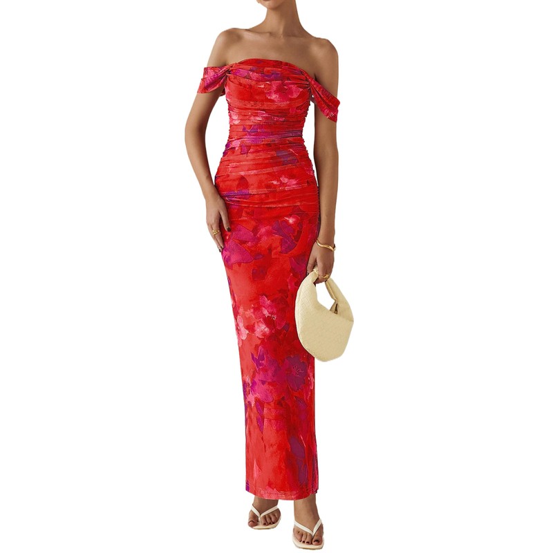 PRETTYGARDEN Maxi Dresses for Women 2025 Summer Elegant Floral Off