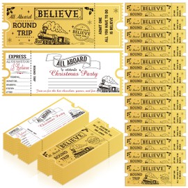 C1krint Christmas Polar Golden Tickets Bulk - 50Pcs North Pole Believe Train Ticket Gold Foil Stamping Writable Party Invitation Cards Gift Tags for Christmas Gift Xmas Holiday Party Favor Decoration