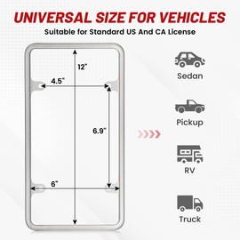 RED WOLF 2PCS Chrome License Plate Frame Stainless Steel NO Obstruction Polished Mirror Car License Plate Holder Never Rust Unbreakable with Screws 6 x 12 Inch Universal for Vehicles