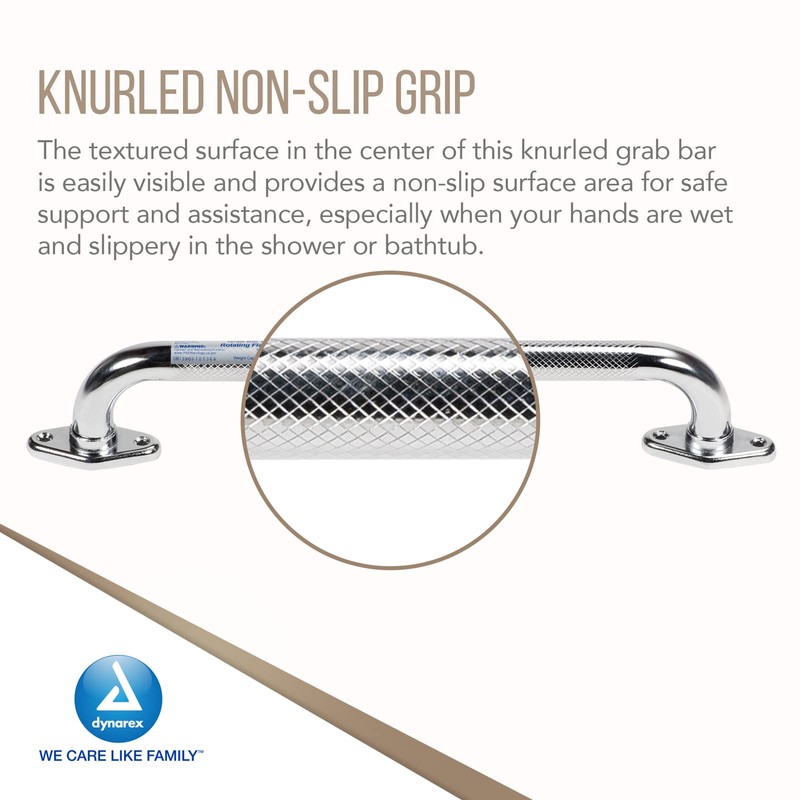 Dynarex Rotating Flange Knurled Grab Bar-16 Inch, Stainless Steel with