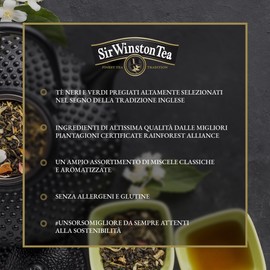 Sir Winston Tea, Tè Nero Deteinato Pesca, 60 Filtri (3 Confezioni da 20 Filtri), Gusto Morbido e Fruttato, Ideale sia Caldo che Freddo, Senza Lattosio, Glutine e Allergeni, Vegan