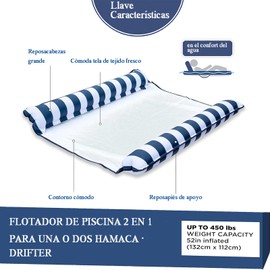 Hamaca de Agua, Colchoneta Inflable Plegable para Piscina, Tapete inflable para piscina, Flotadores de piscina de gran tamaño, Tamaño Adulto con Reposacabezas, silla de descanso, hamaca, flotador