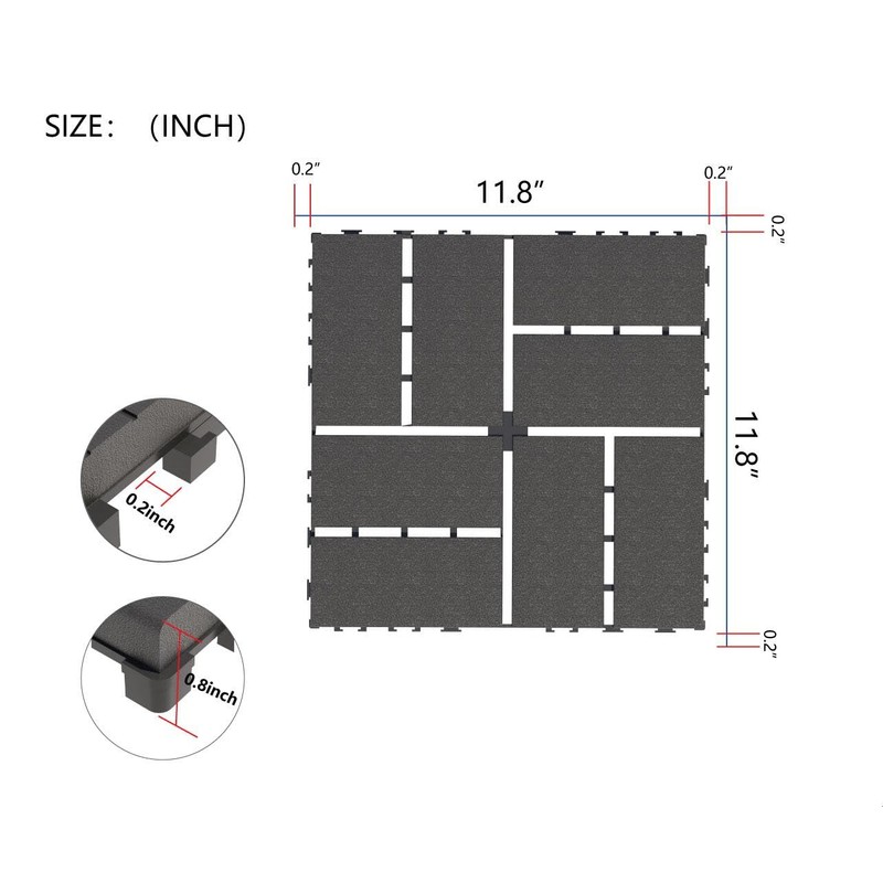 WONSHREE Plastic Interlocking Deck Tiles 12"x12" Waterproof Outdoor Patio Flooring