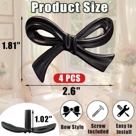 4 Pcs Black Bow Cabinet Knobs Vintage Bow Shape Cabinets Handle with Screws Bow Tie Dresser Knobs Bow Shaped Drawer Cupboard Pulls Suitable for Wardrobe Drawers Storage Cabinets Bookcases (Black-4Pcs)
