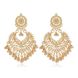 Jhumkas Indian Earrings for Women Gold Chandelier Earrings Ethnic Gold Tassel Earrings Jhumkas Earrings Traditional Indian Boho Earrings Wedding Party Prom Gold Jewelry Gift