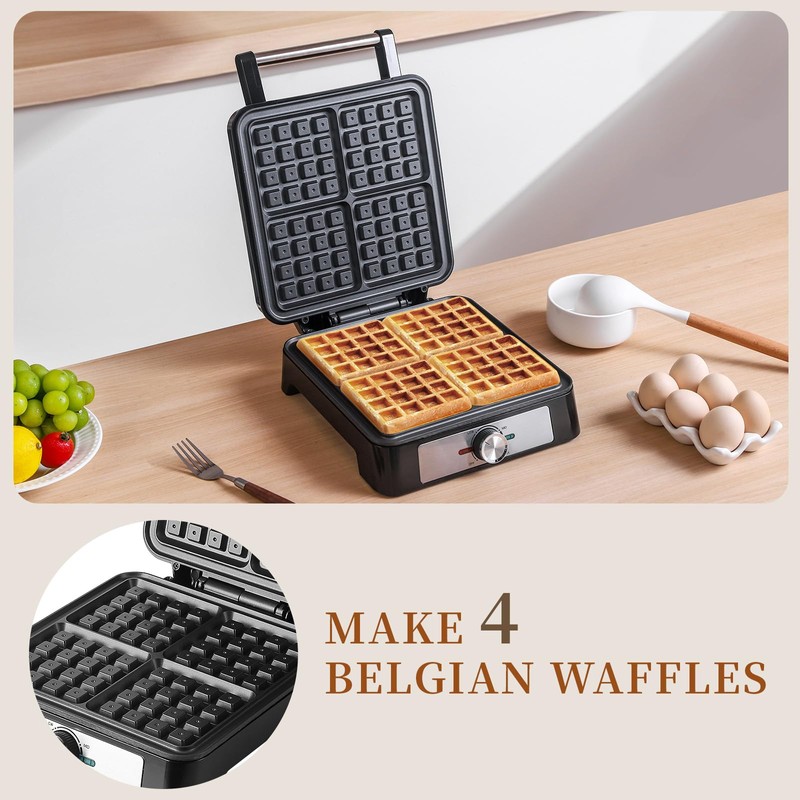 UVFAST Waffles Maker Waffle Iron, 4 Belgian Square Waffle Maker,
