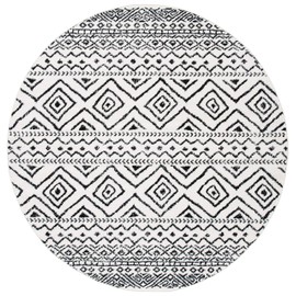 Safavieh Tulum Collection TUL267D Moroccan Boho Distressed Area Rug, 5' x 5' Round, Ivory / Black
